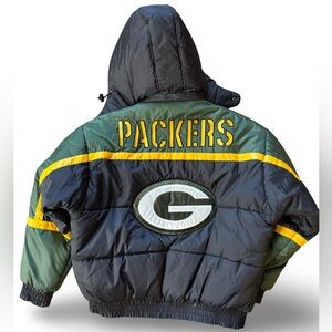 Pro Player Black and Green Reversible Packers Puffer Jacket